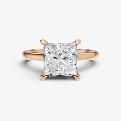 Princess Cathedral Set Solitaire Engagement Ring with Hidden Halo