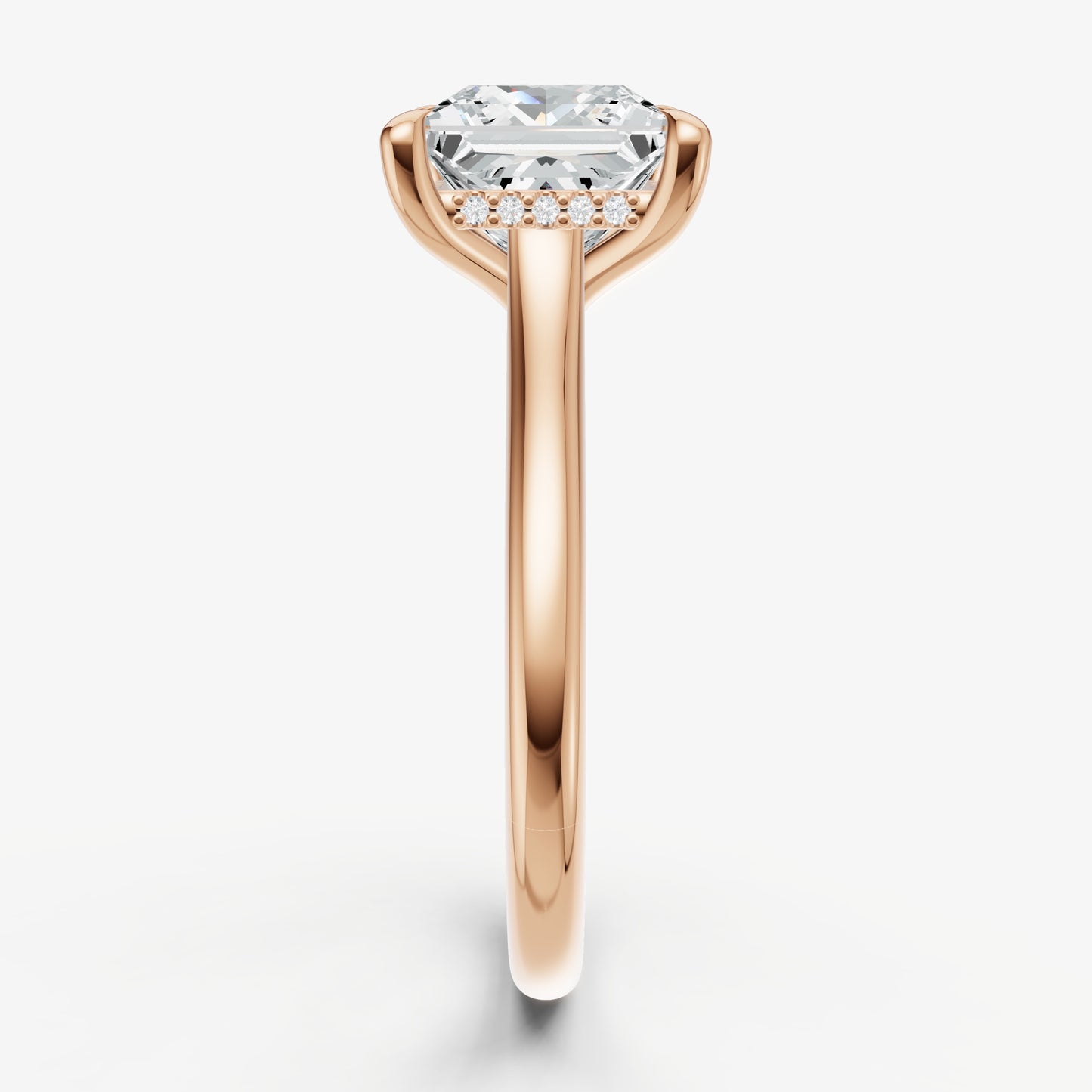 Princess Cathedral Set Solitaire Engagement Ring with Hidden Halo