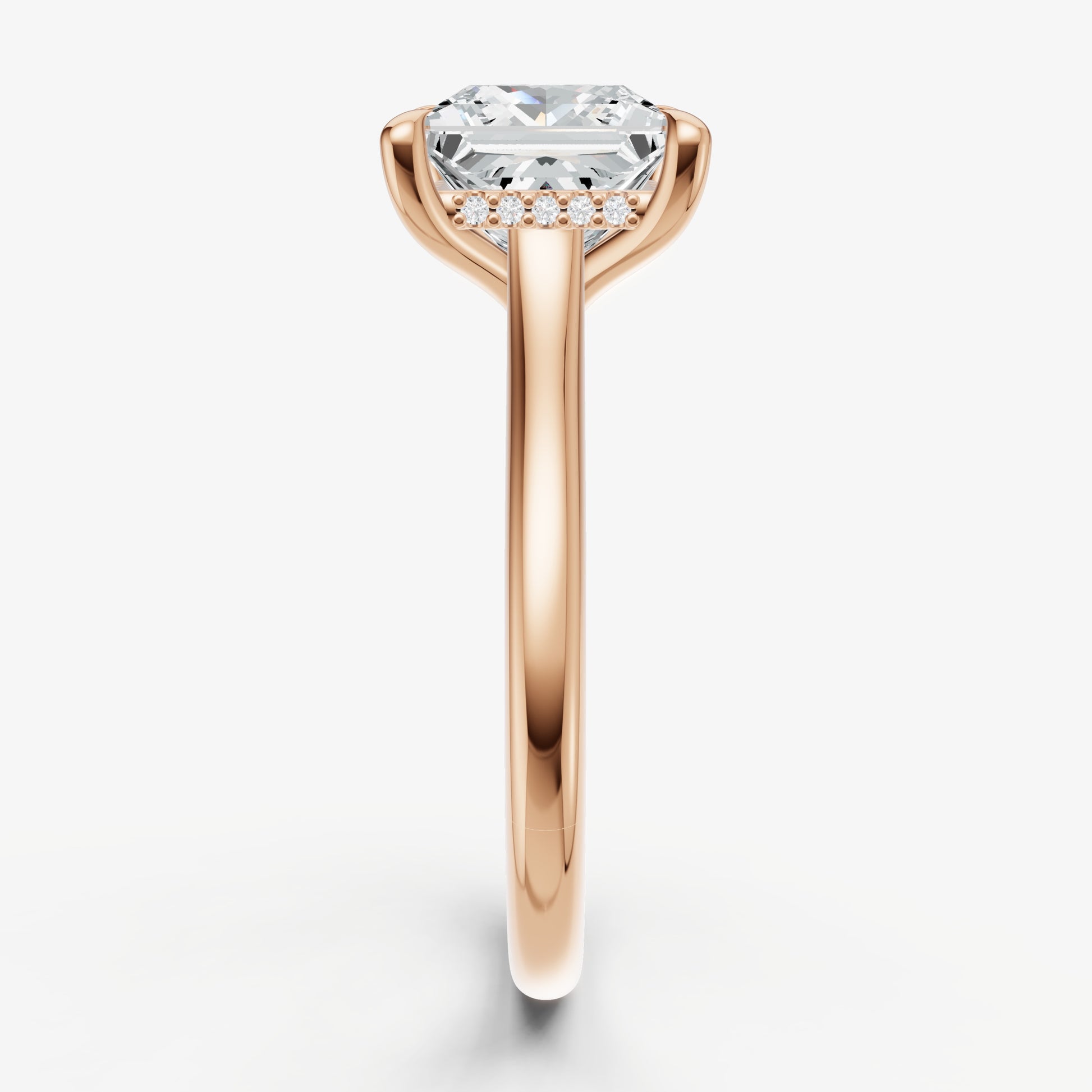 Princess Cathedral Set Solitaire Engagement Ring with Hidden Halo
