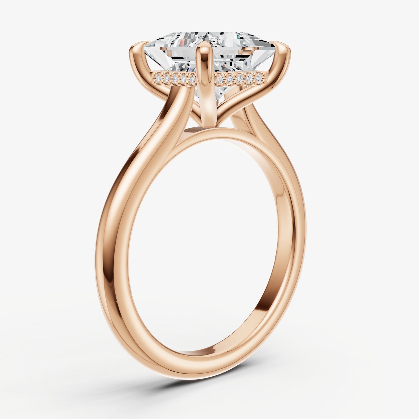 Princess Cathedral Set Solitaire Engagement Ring with Hidden Halo