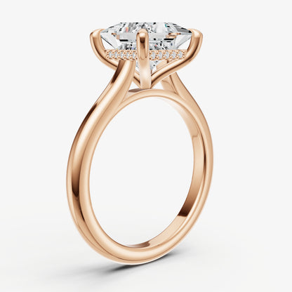 Princess Cathedral Set Solitaire Engagement Ring with Hidden Halo