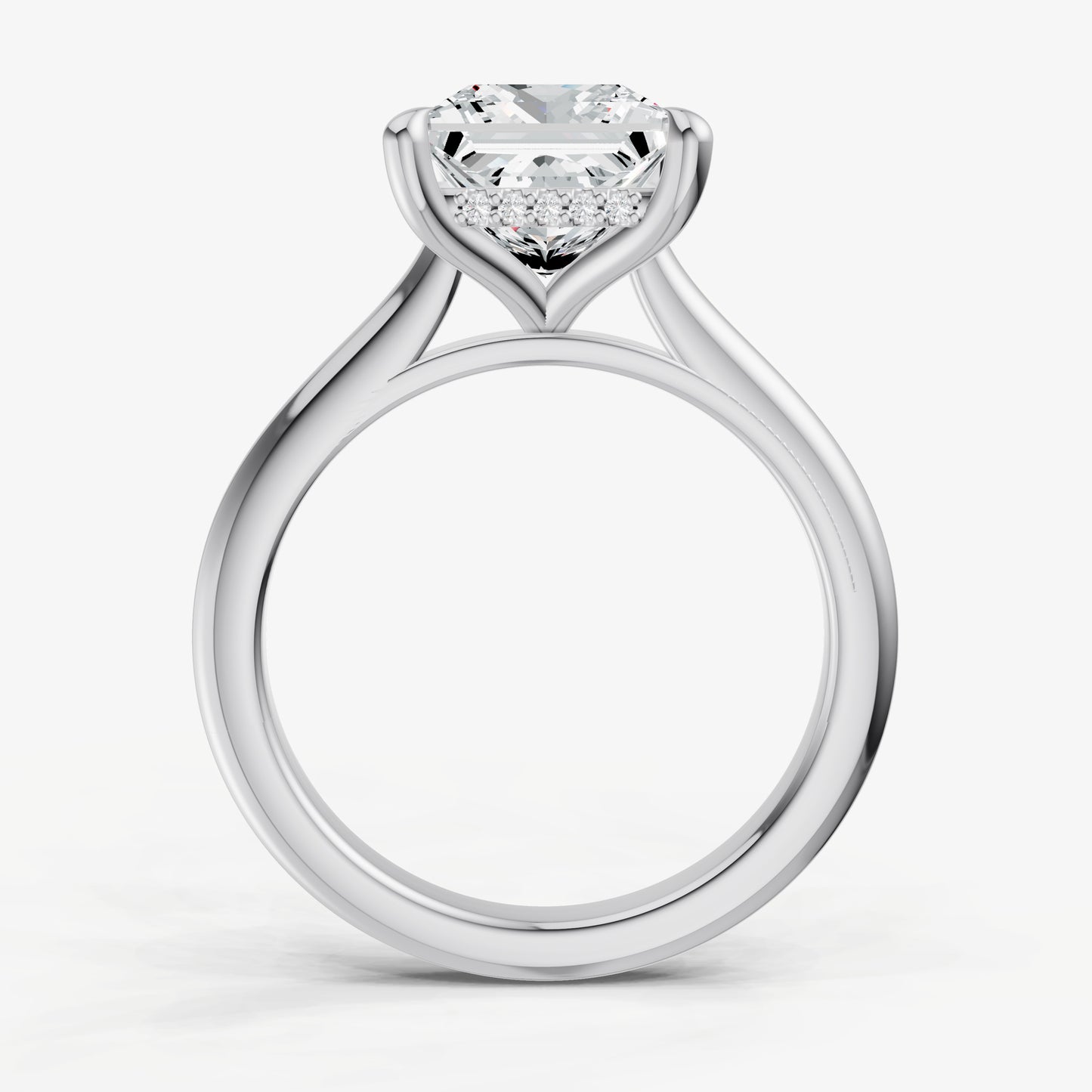 Princess Cathedral Set Solitaire Engagement Ring with Hidden Halo