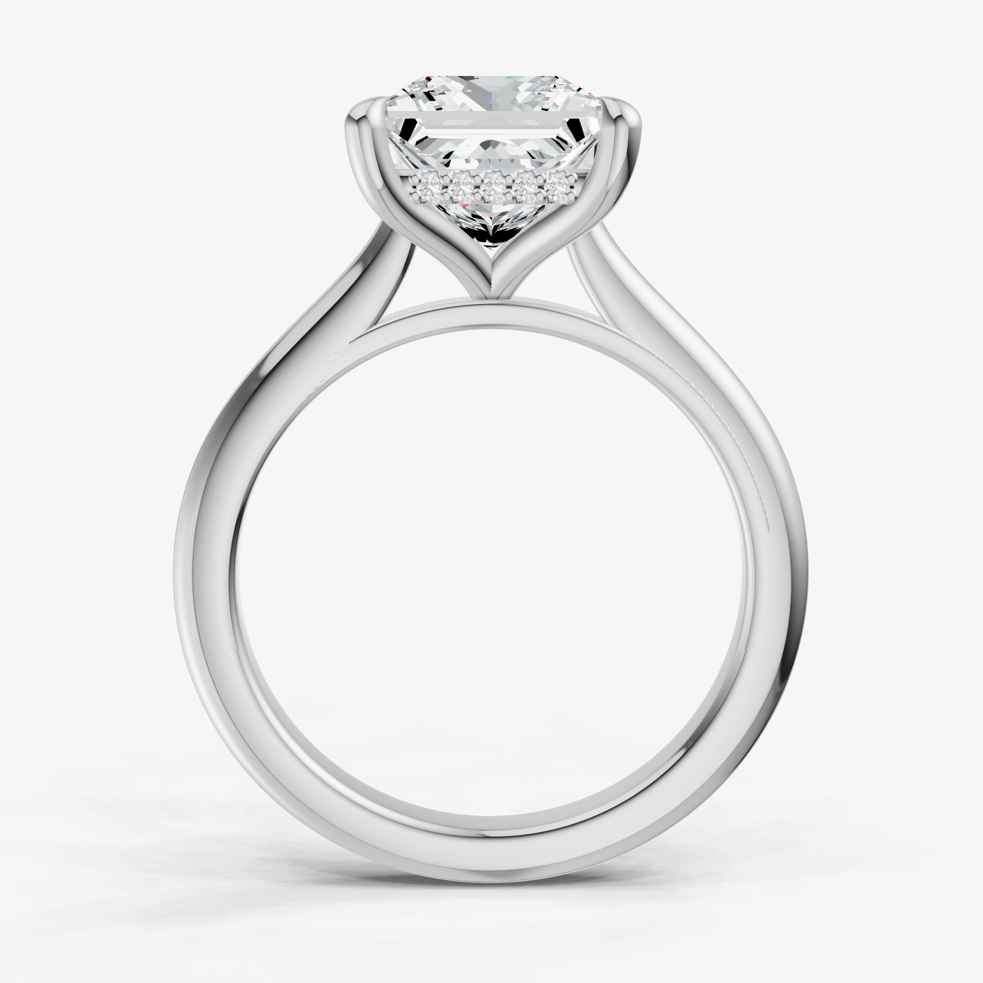 Princess Cathedral Set Solitaire Engagement Ring with Hidden Halo