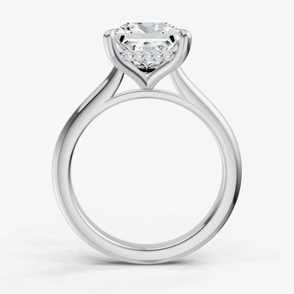 Princess Cathedral Set Solitaire Engagement Ring with Hidden Halo