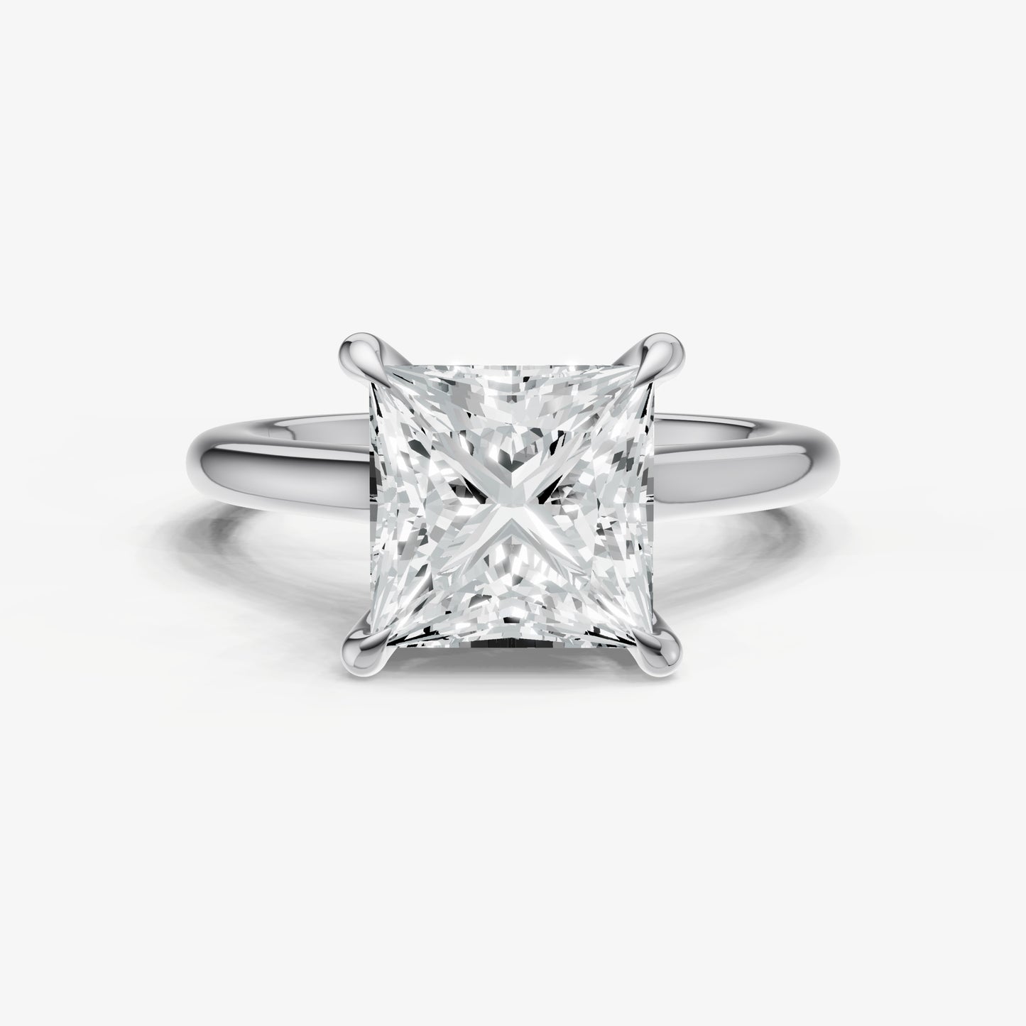 Princess Cathedral Set Solitaire Engagement Ring with Hidden Halo