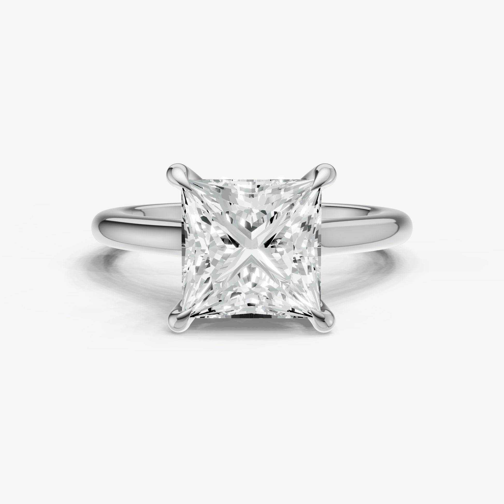 Princess Cathedral Set Solitaire Engagement Ring with Hidden Halo