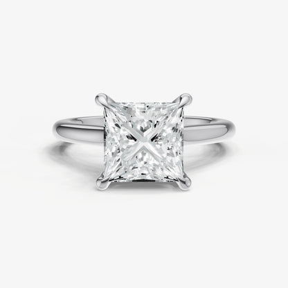 Princess Cathedral Set Solitaire Engagement Ring with Hidden Halo
