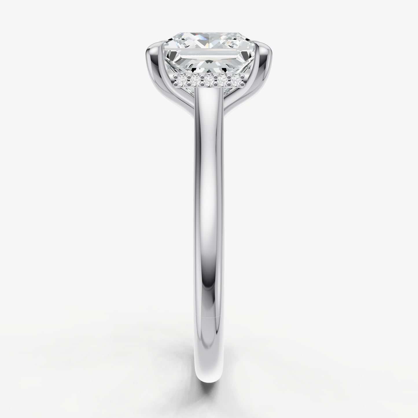 Princess Cathedral Set Solitaire Engagement Ring with Hidden Halo