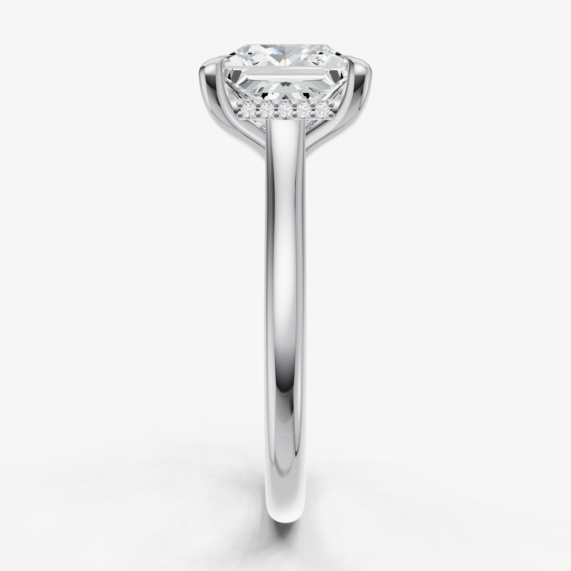 Princess Cathedral Set Solitaire Engagement Ring with Hidden Halo