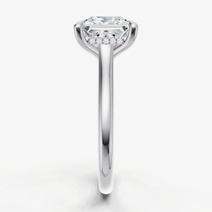 Princess Cathedral Set Solitaire Engagement Ring with Hidden Halo