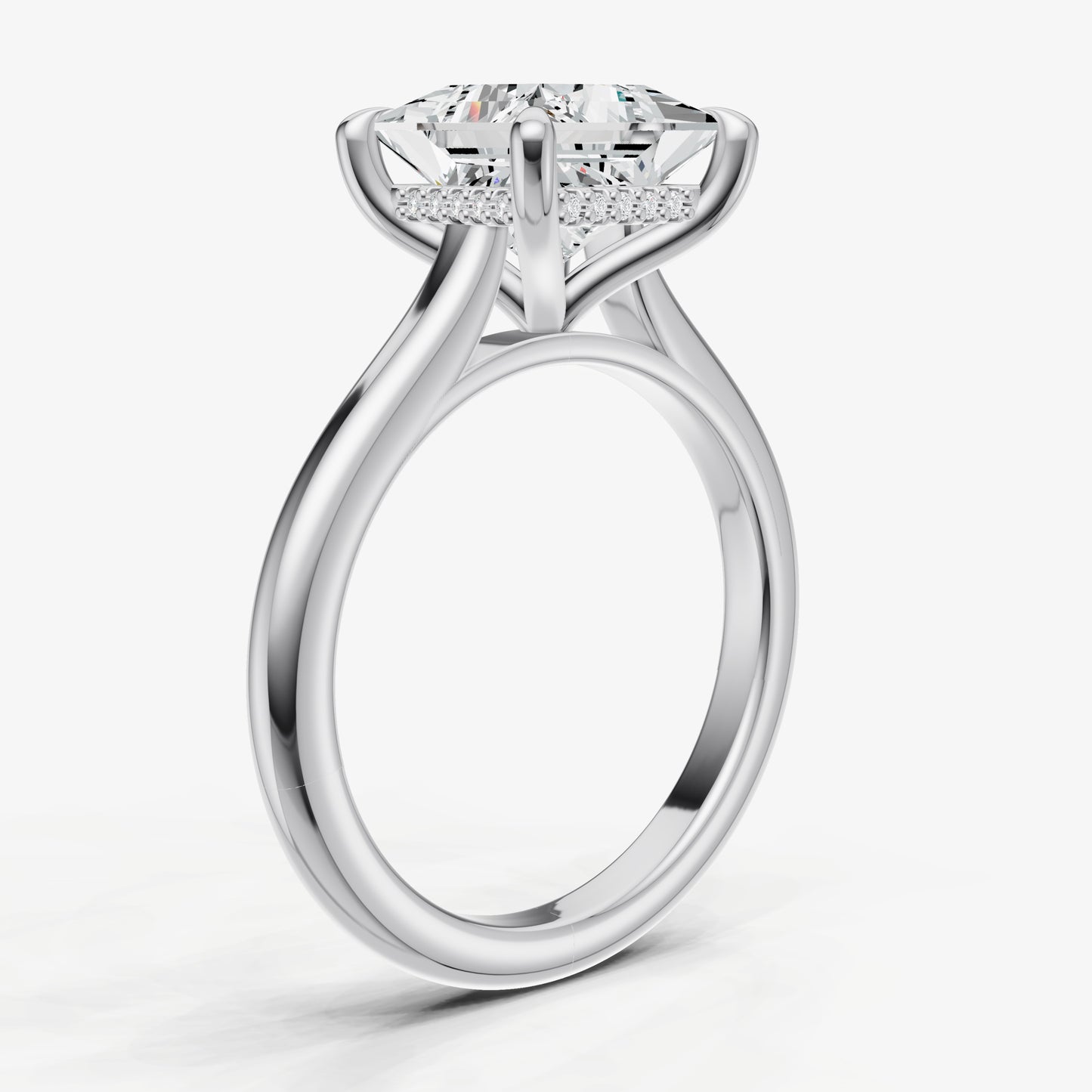 Princess Cathedral Set Solitaire Engagement Ring with Hidden Halo
