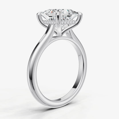 Princess Cathedral Set Solitaire Engagement Ring with Hidden Halo