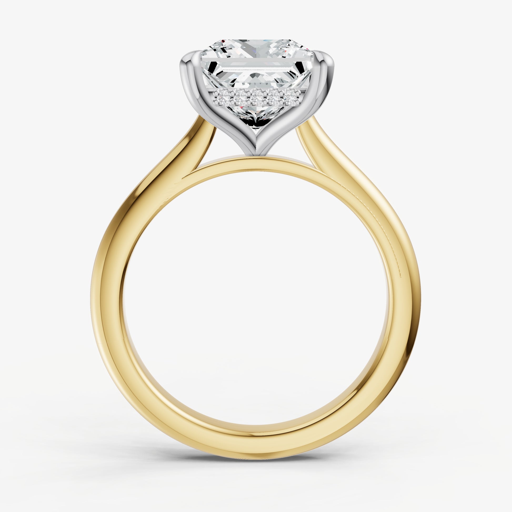 Princess Cathedral Set Solitaire Engagement Ring with Hidden Halo
