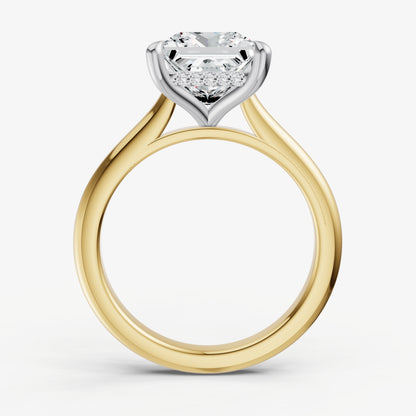 Princess Cathedral Set Solitaire Engagement Ring with Hidden Halo