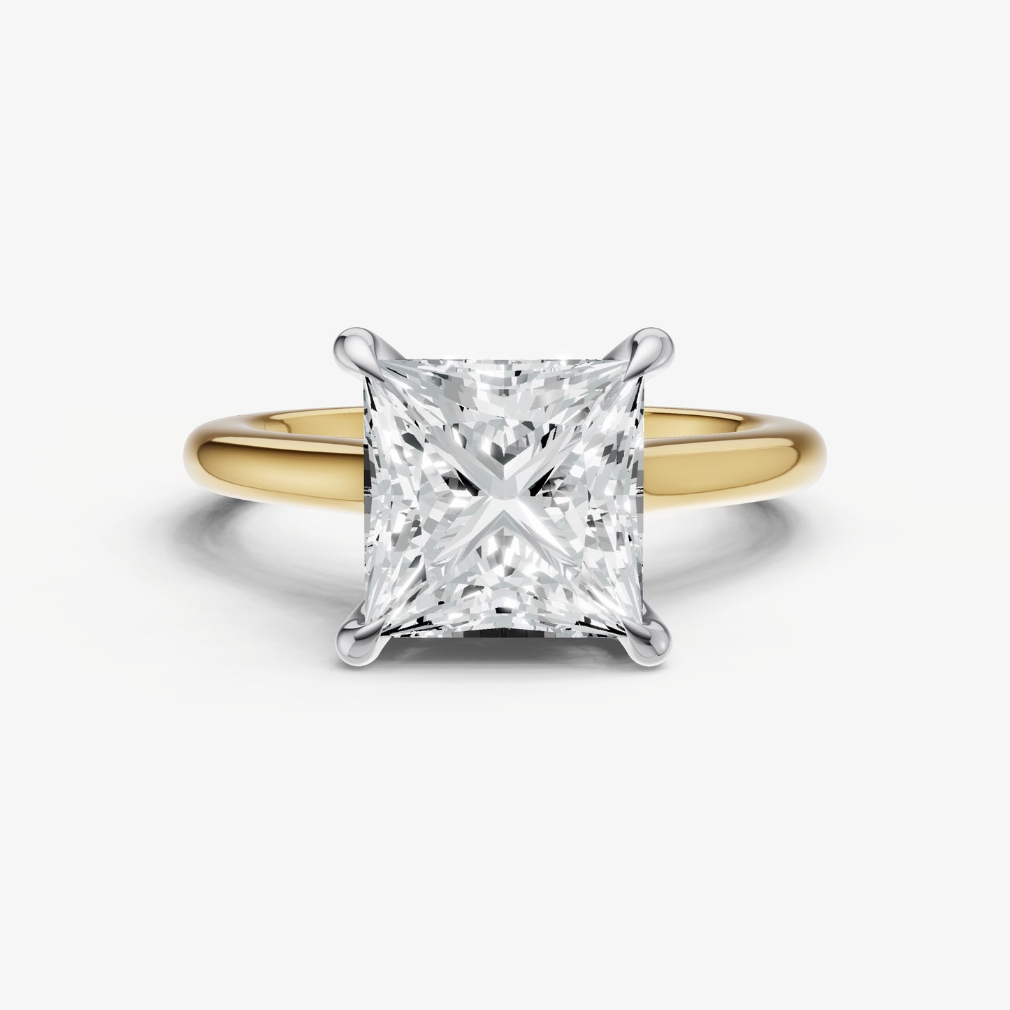 Princess Cathedral Set Solitaire Engagement Ring with Hidden Halo