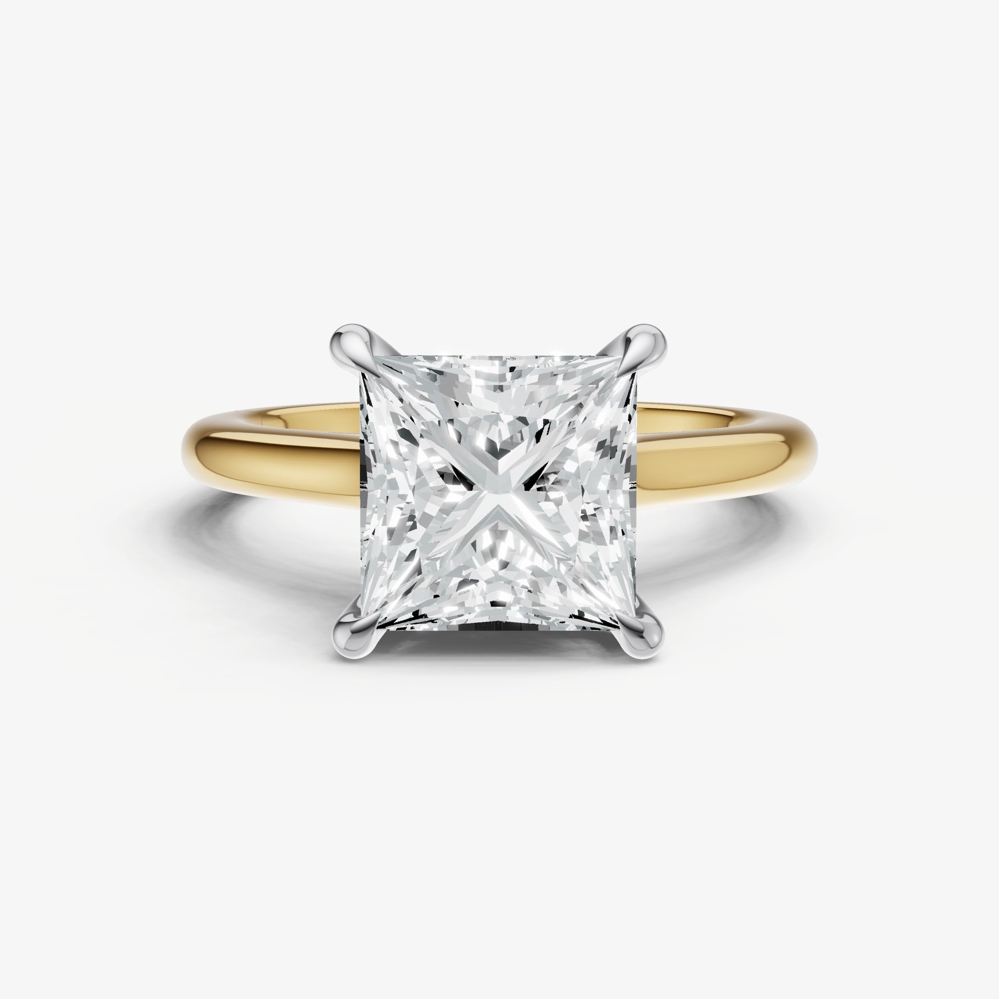 Princess Cathedral Set Solitaire Engagement Ring with Hidden Halo