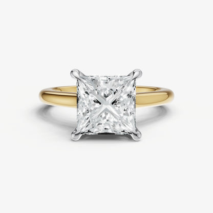 Princess Cathedral Set Solitaire Engagement Ring with Hidden Halo