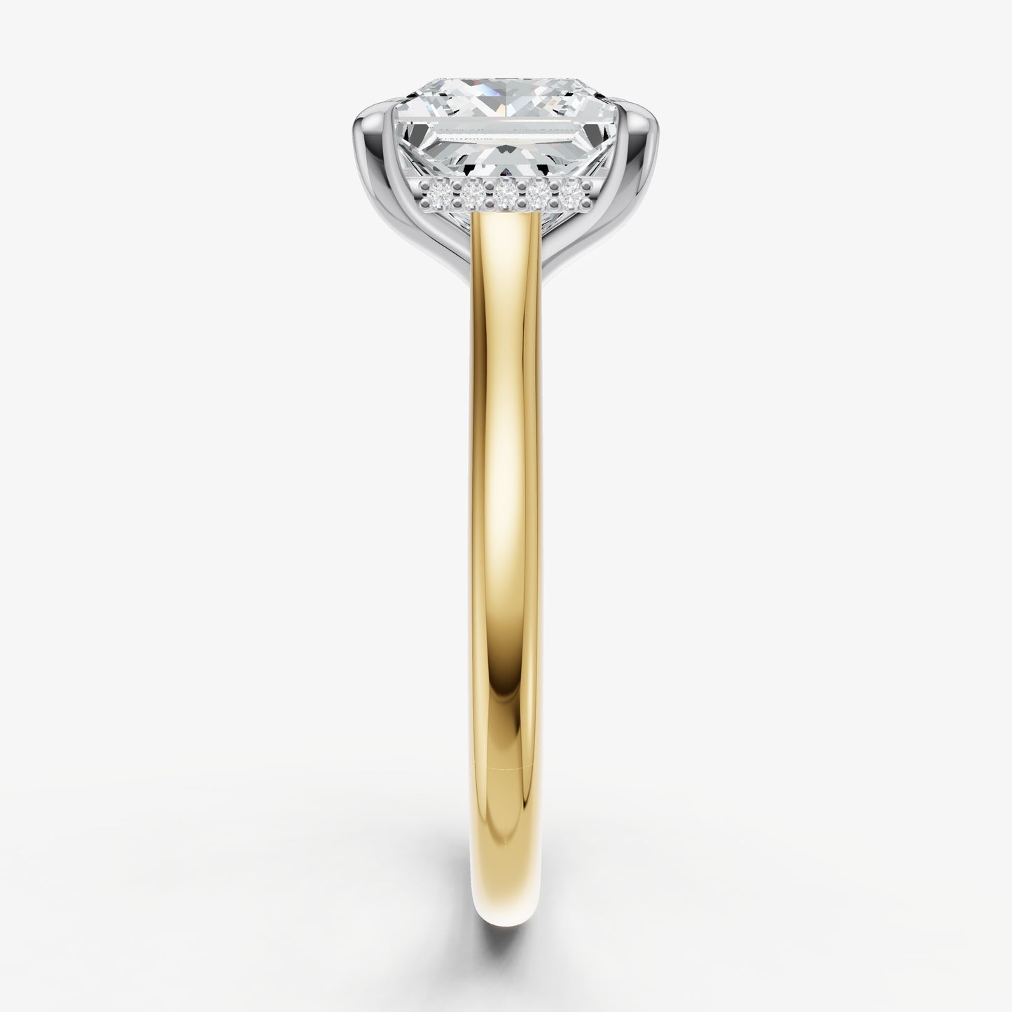 Princess Cathedral Set Solitaire Engagement Ring with Hidden Halo
