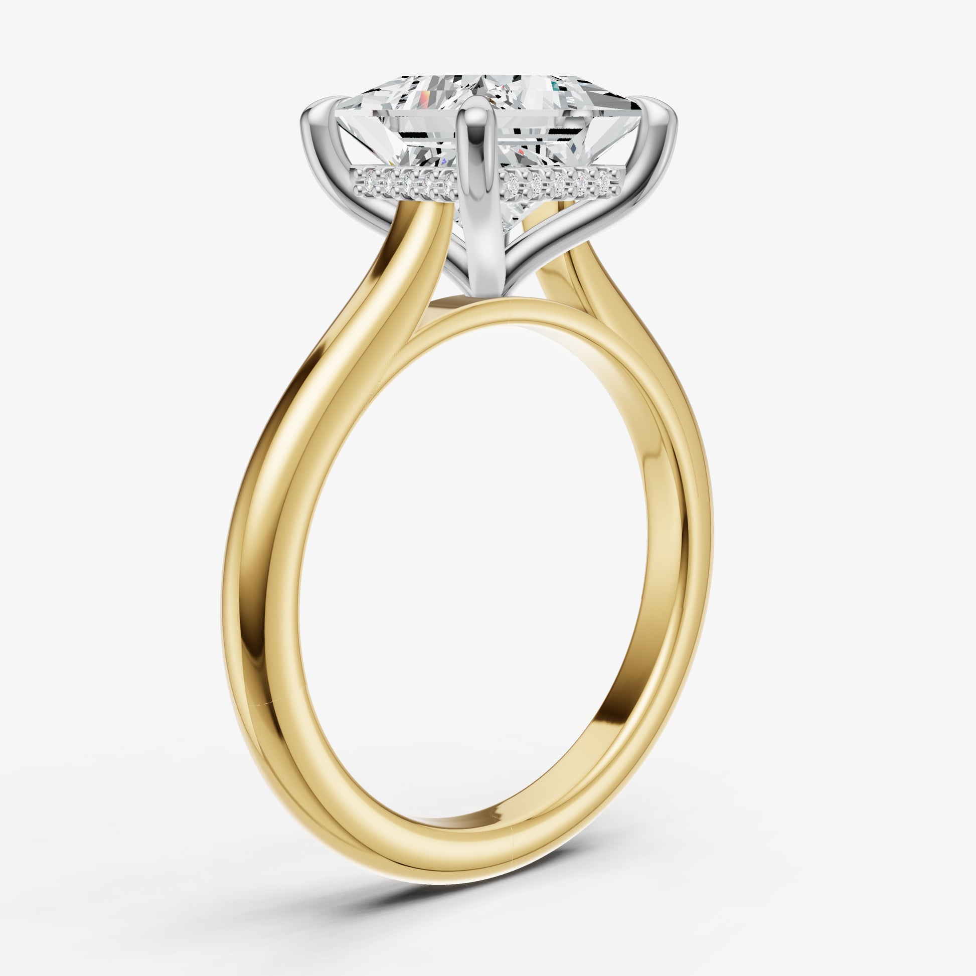 Princess Cathedral Set Solitaire Engagement Ring with Hidden Halo