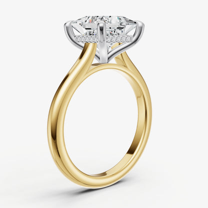 Princess Cathedral Set Solitaire Engagement Ring with Hidden Halo