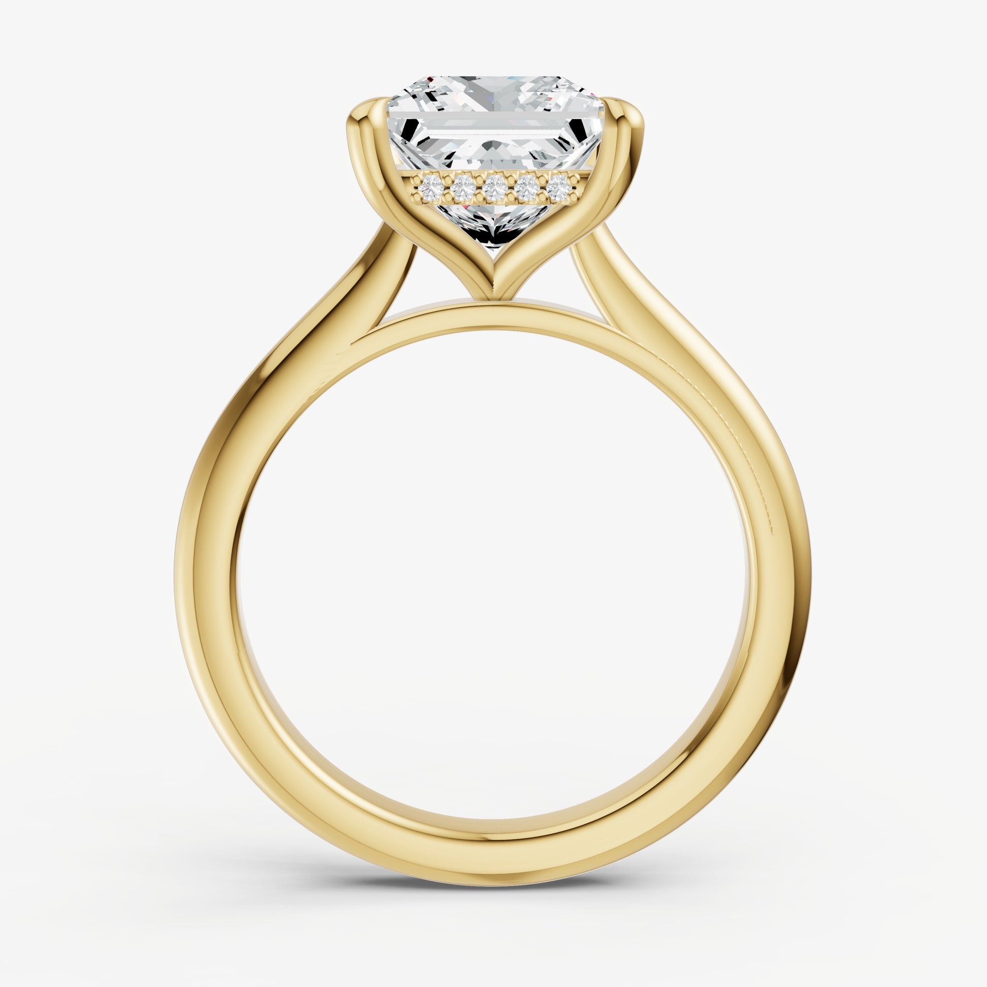 Princess Cathedral Set Solitaire Engagement Ring with Hidden Halo