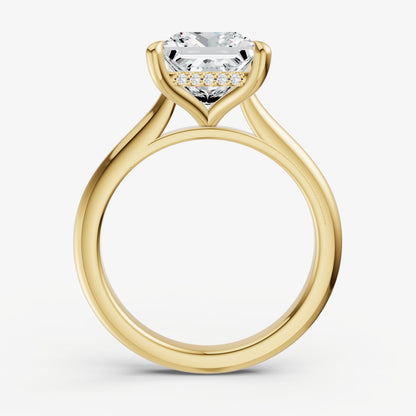 Princess Cathedral Set Solitaire Engagement Ring with Hidden Halo