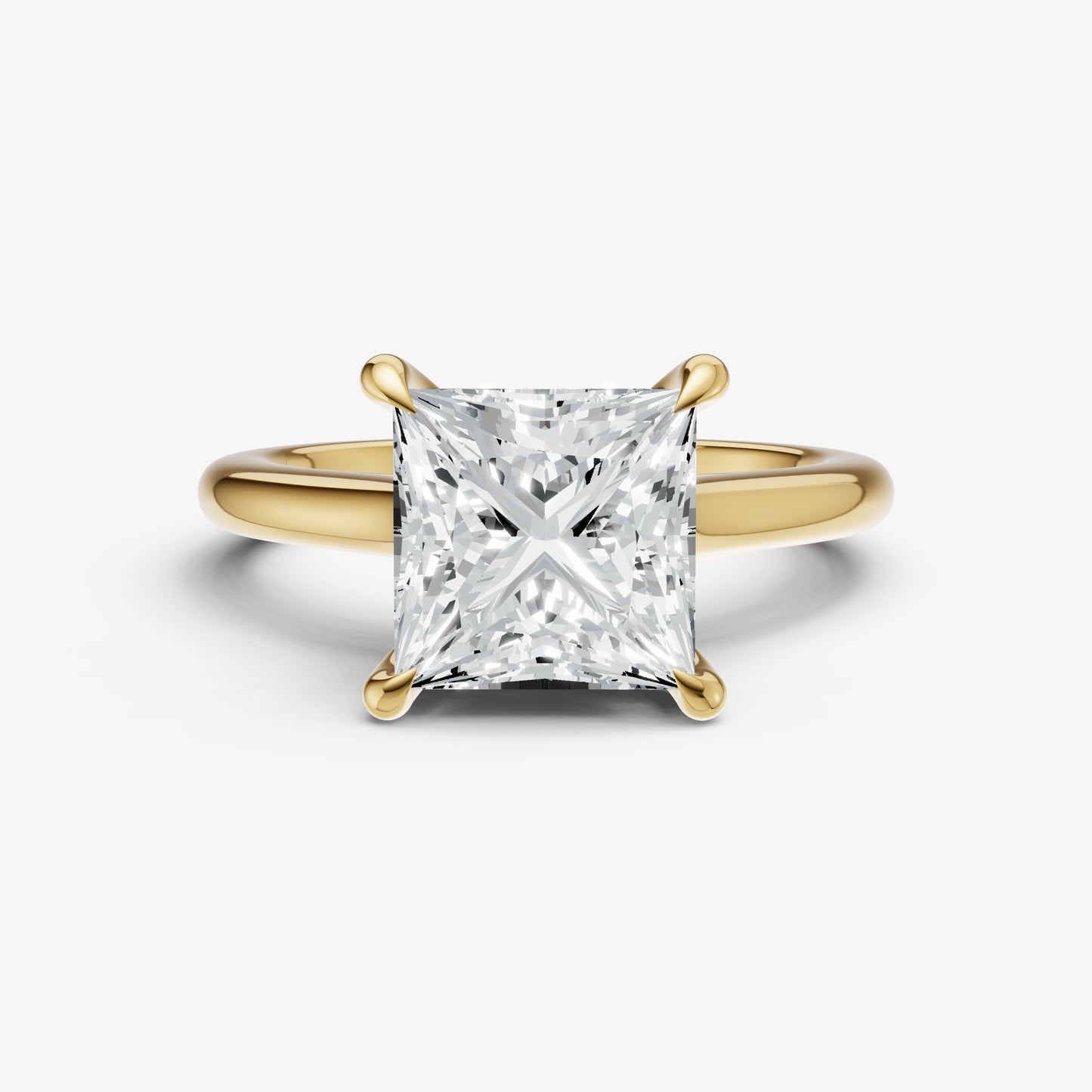 Princess Cathedral Set Solitaire Engagement Ring with Hidden Halo