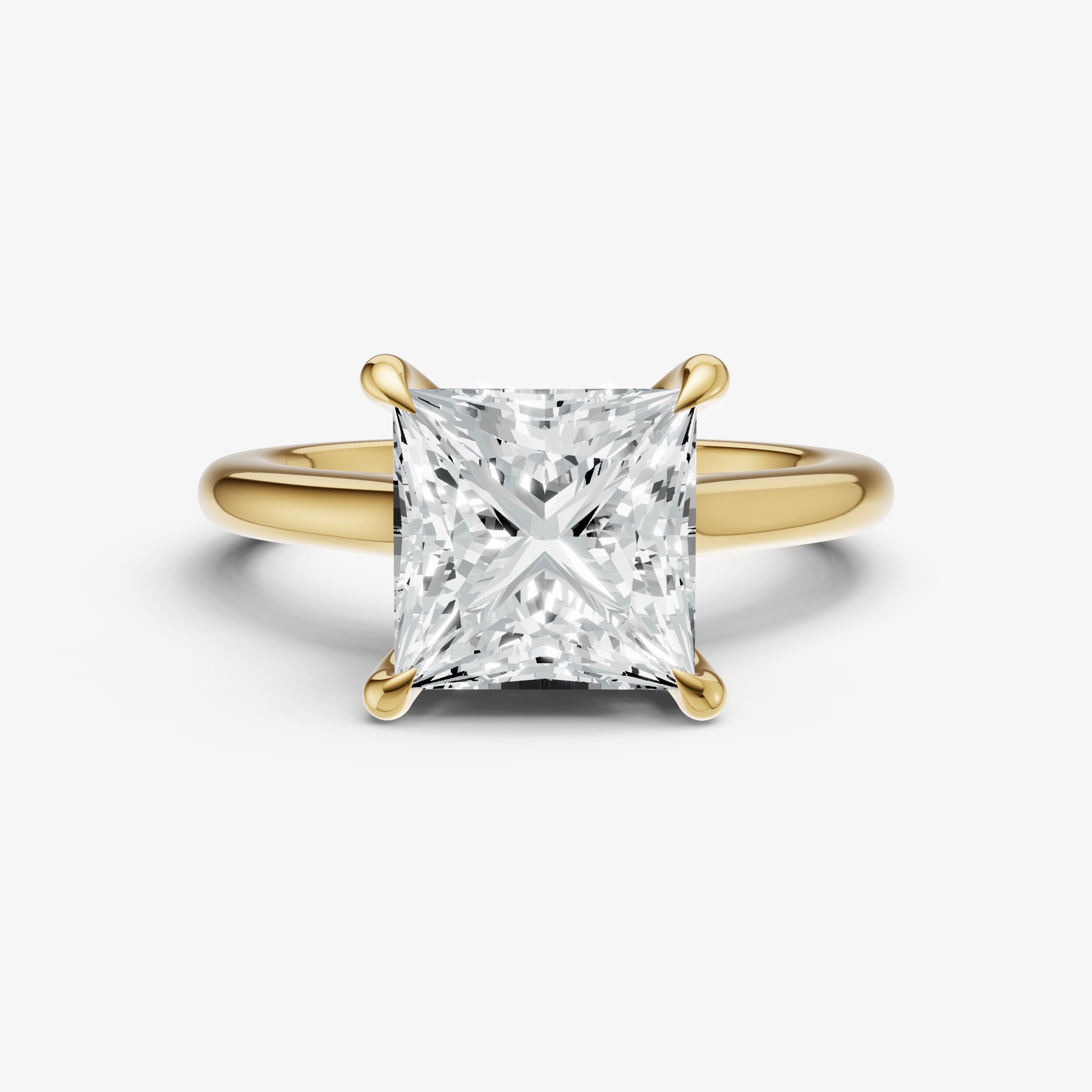 Princess Cathedral Set Solitaire Engagement Ring with Hidden Halo