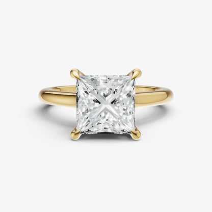Princess Cathedral Set Solitaire Engagement Ring with Hidden Halo