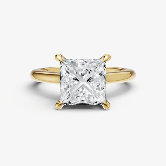 Princess Cathedral Set Solitaire Engagement Ring with Hidden Halo