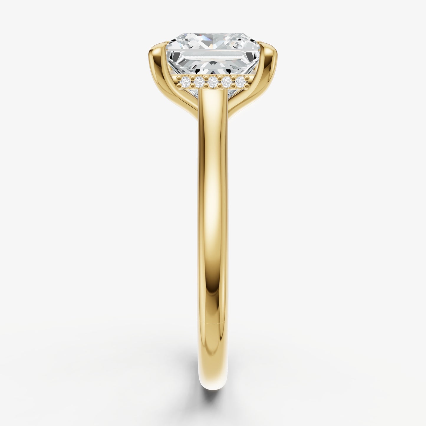 Princess Cathedral Set Solitaire Engagement Ring with Hidden Halo