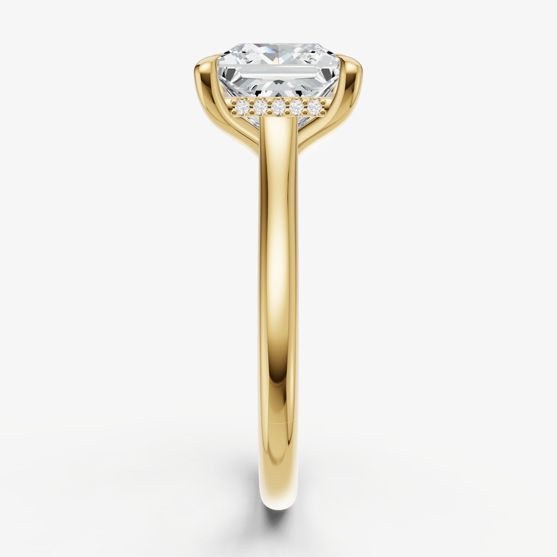 Princess Cathedral Set Solitaire Engagement Ring with Hidden Halo