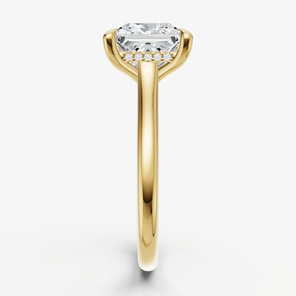 Princess Cathedral Set Solitaire Engagement Ring with Hidden Halo