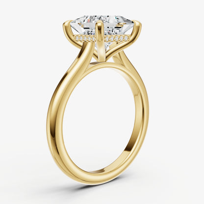 Princess Cathedral Set Solitaire Engagement Ring with Hidden Halo