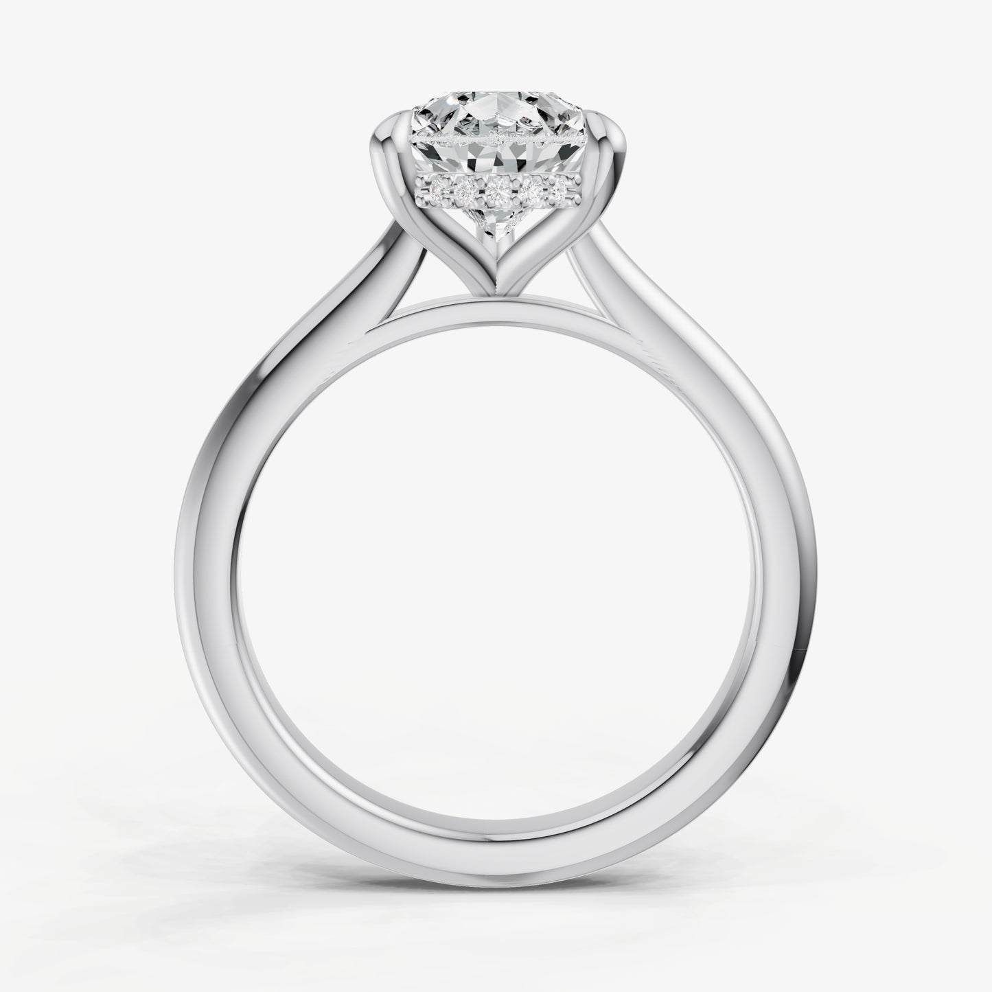 Pear Cathedral Set Solitaire Engagement Ring with Hidden Halo