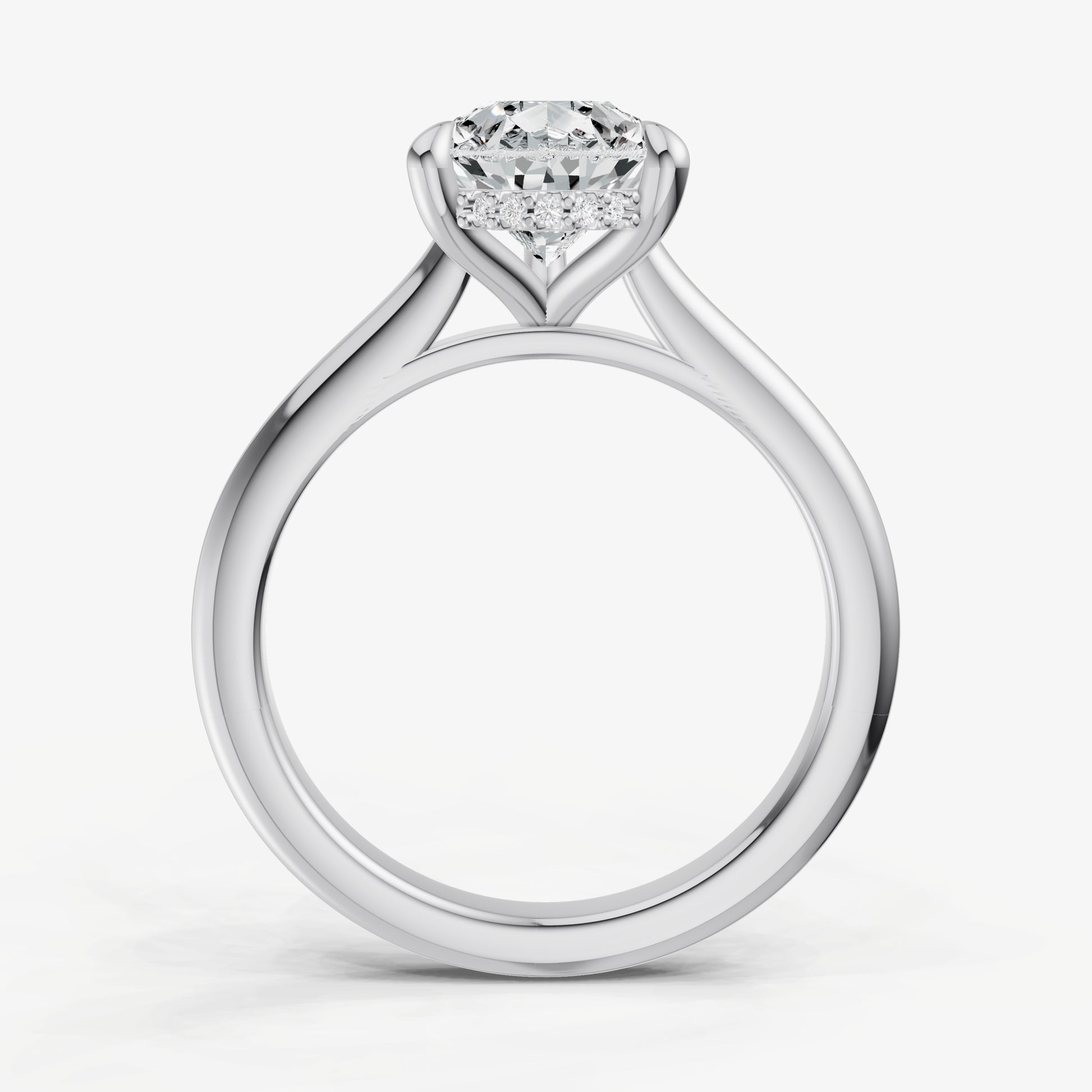 Pear Cathedral Set Solitaire Engagement Ring with Hidden Halo