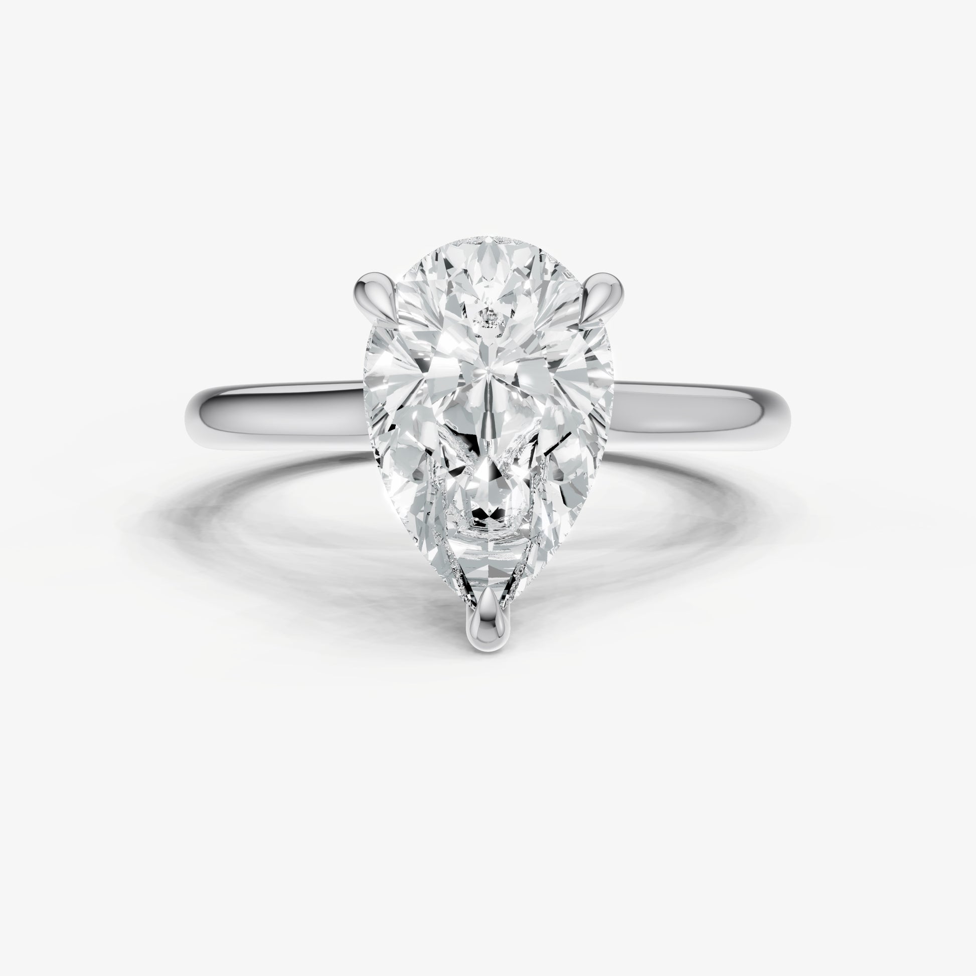Pear Cathedral Set Solitaire Engagement Ring with Hidden Halo