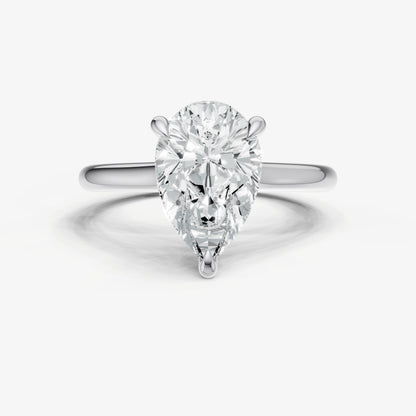 Pear Cathedral Set Solitaire Engagement Ring with Hidden Halo