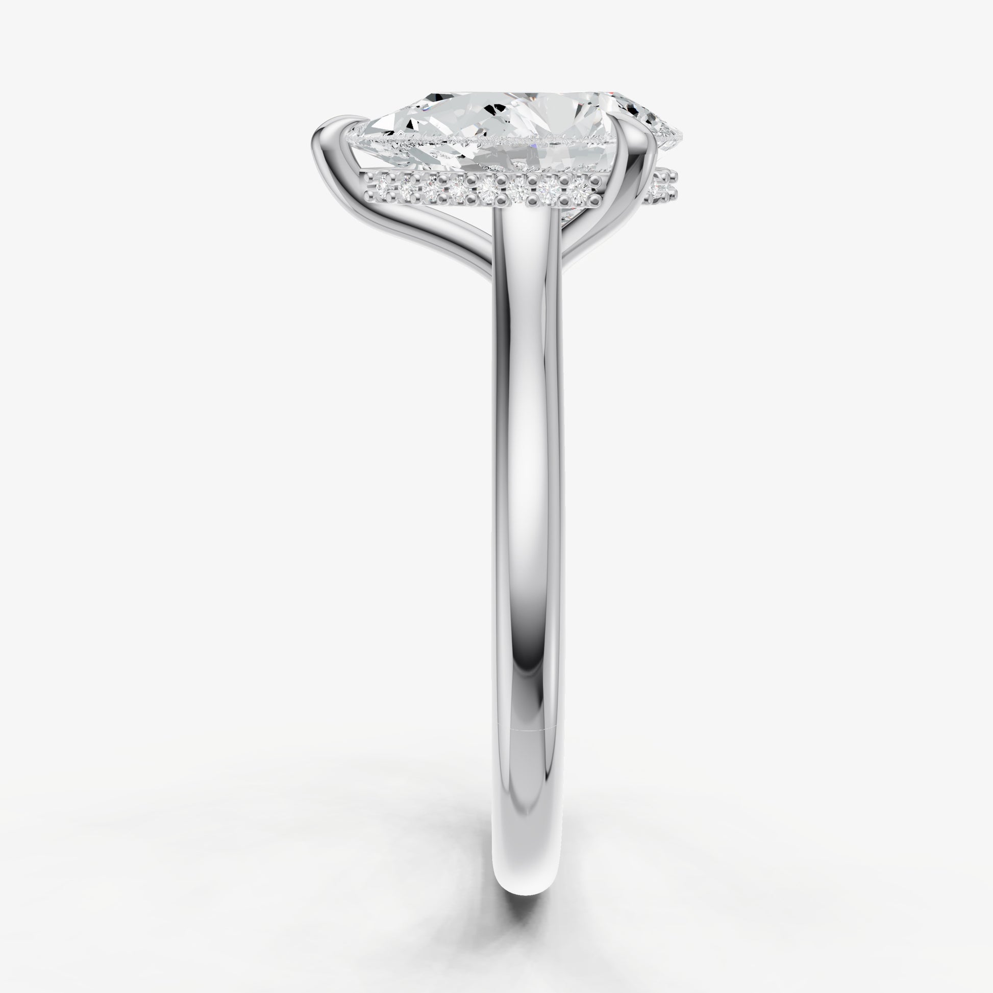 Pear Cathedral Set Solitaire Engagement Ring with Hidden Halo