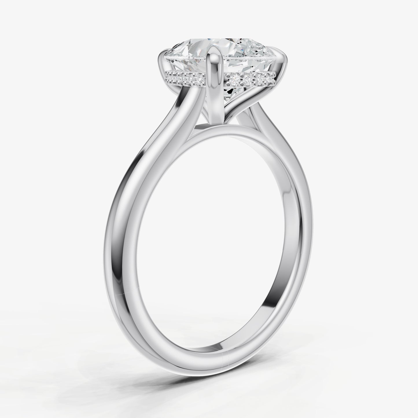 Pear Cathedral Set Solitaire Engagement Ring with Hidden Halo