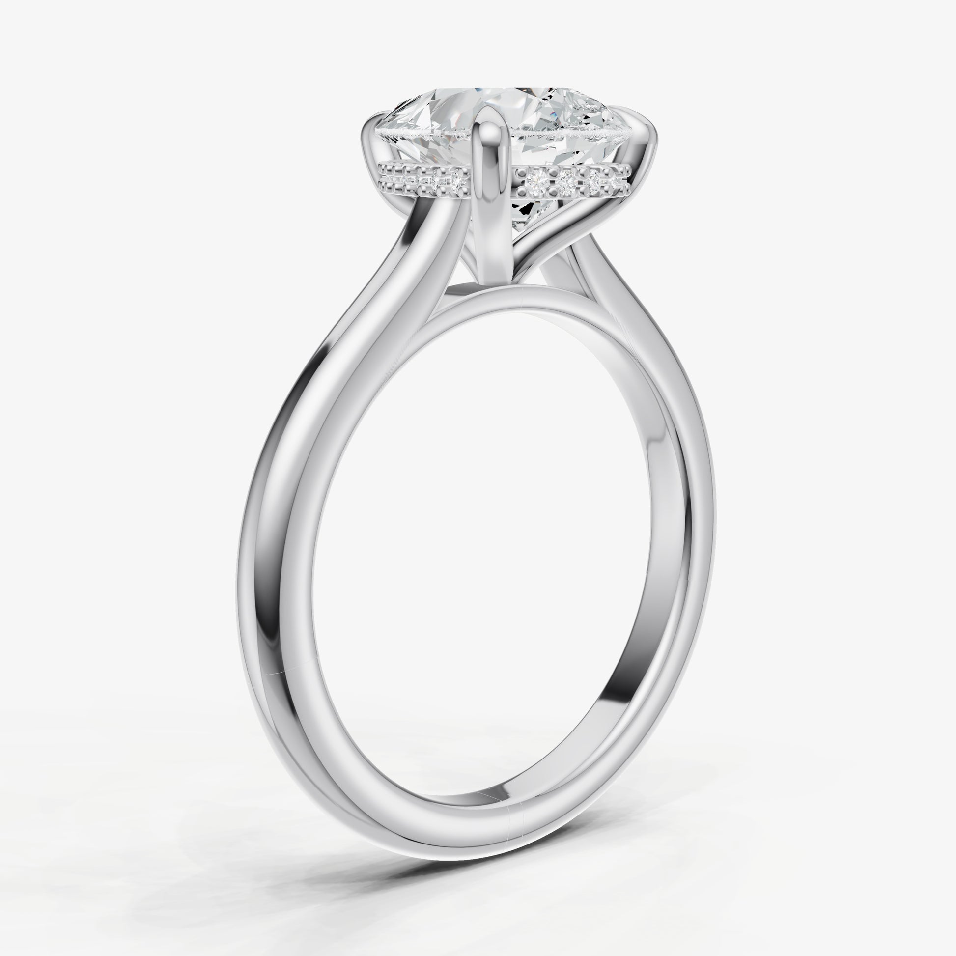 Pear Cathedral Set Solitaire Engagement Ring with Hidden Halo