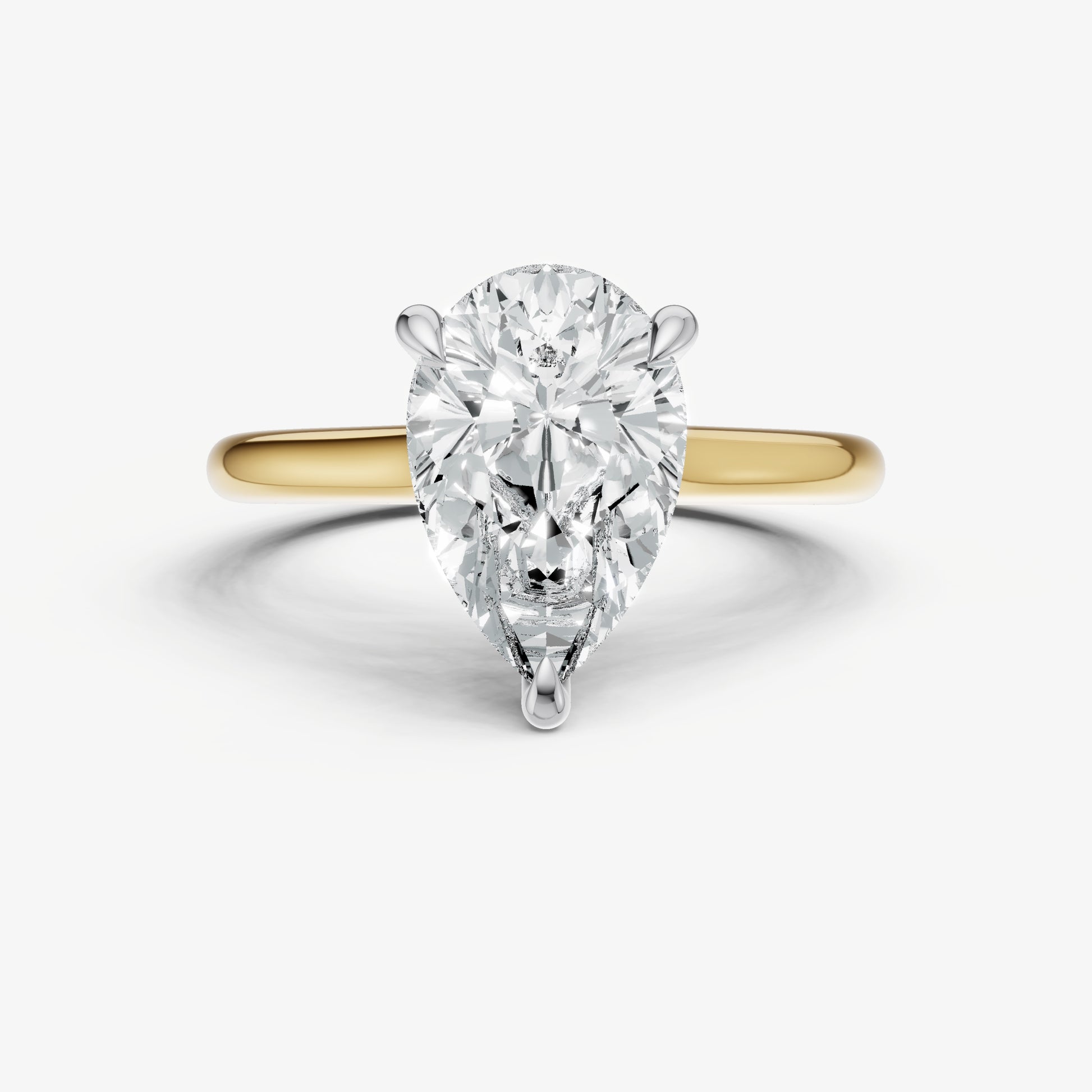 Pear Cathedral Set Solitaire Engagement Ring with Hidden Halo