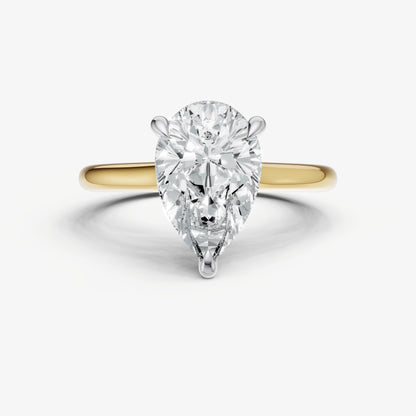 Pear Cathedral Set Solitaire Engagement Ring with Hidden Halo