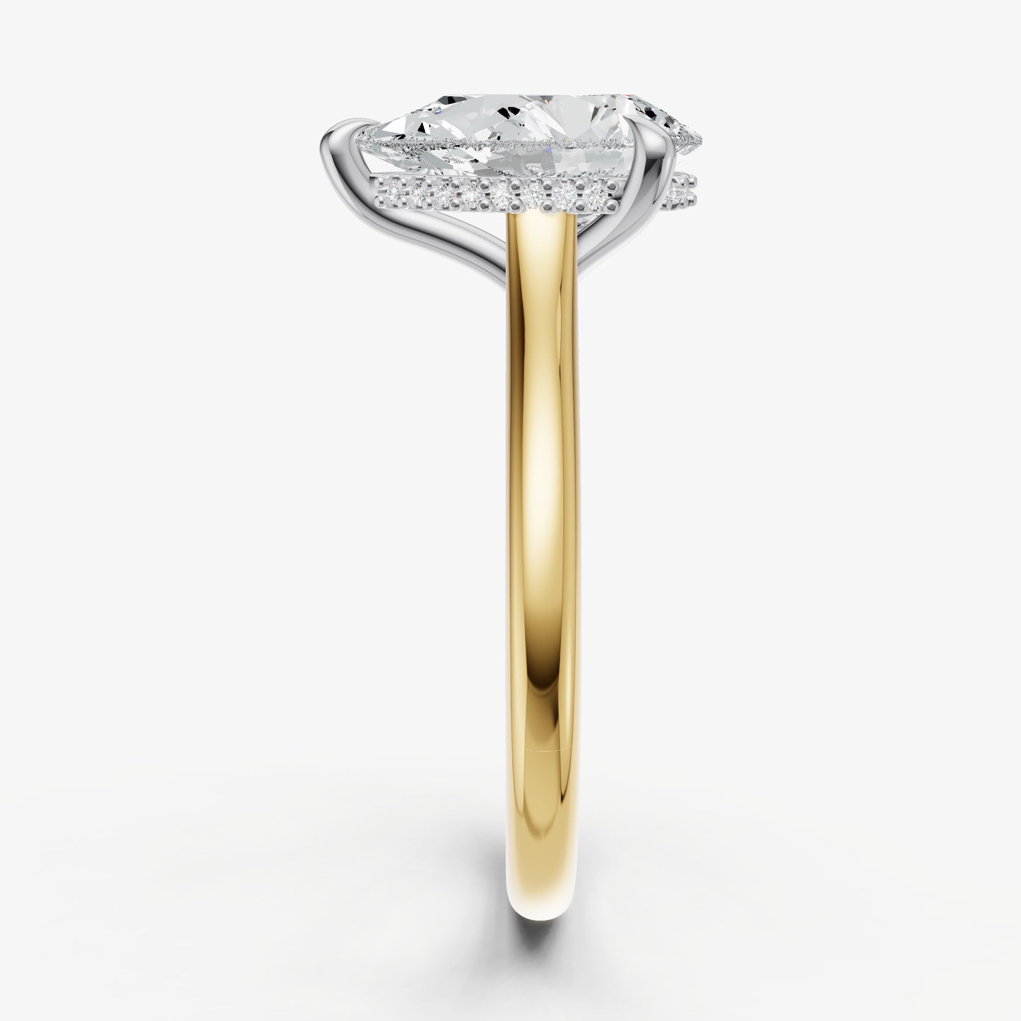 Pear Cathedral Set Solitaire Engagement Ring with Hidden Halo