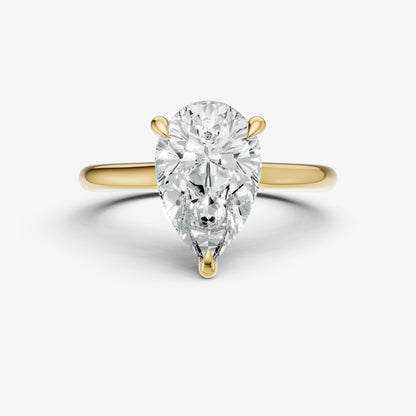 Pear Cathedral Set Solitaire Engagement Ring with Hidden Halo