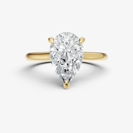 Pear Cathedral Set Solitaire Engagement Ring with Hidden Halo
