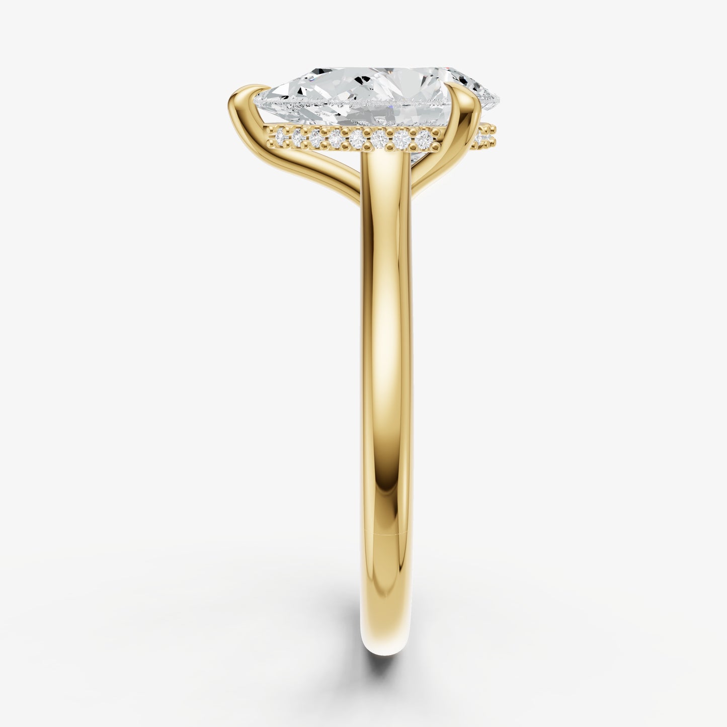 Pear Cathedral Set Solitaire Engagement Ring with Hidden Halo