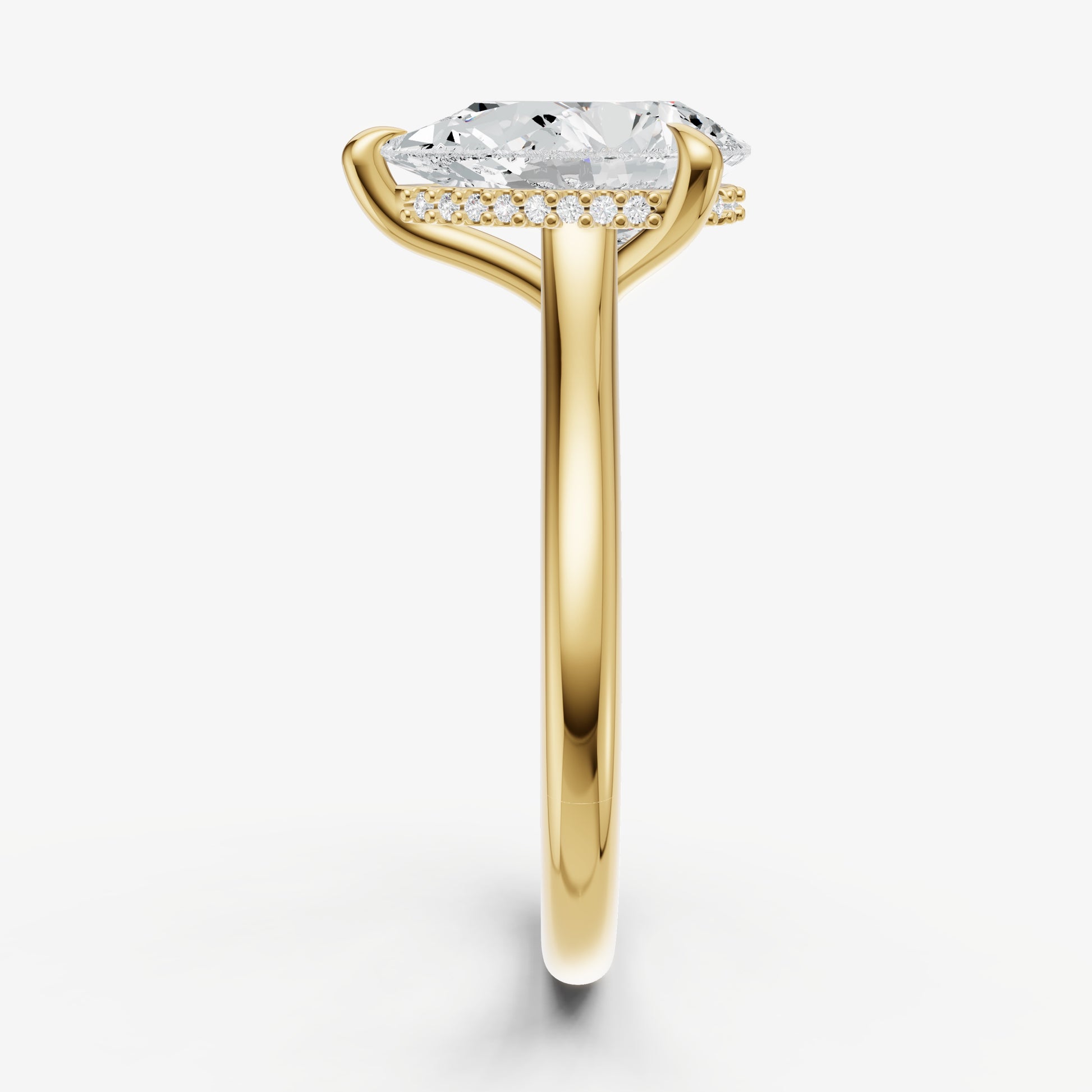 Pear Cathedral Set Solitaire Engagement Ring with Hidden Halo