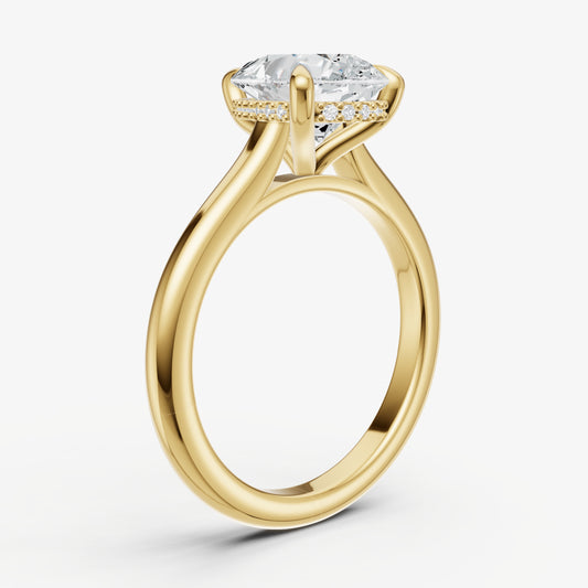 Pear Cathedral Set Solitaire Engagement Ring with Hidden Halo