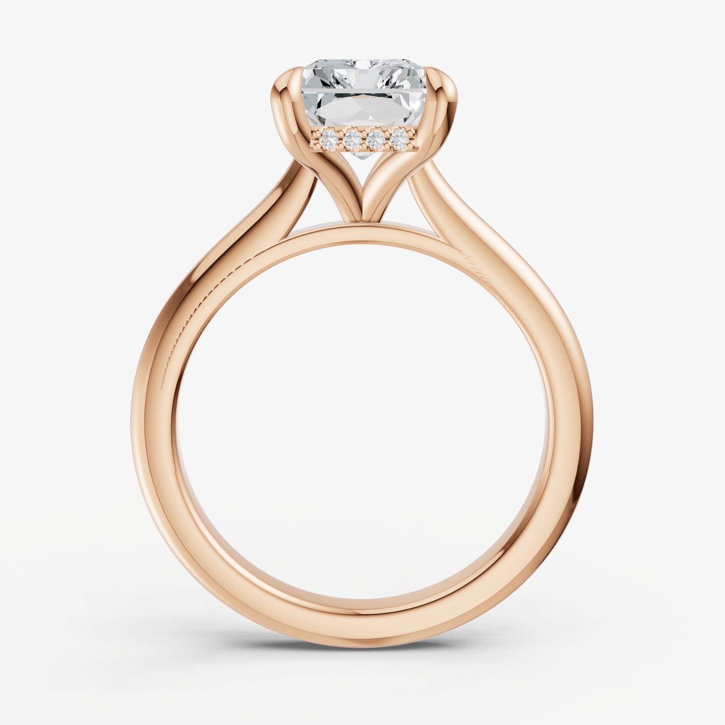 Radiant Cathedral Set Solitaire Engagement Ring with Hidden Halo